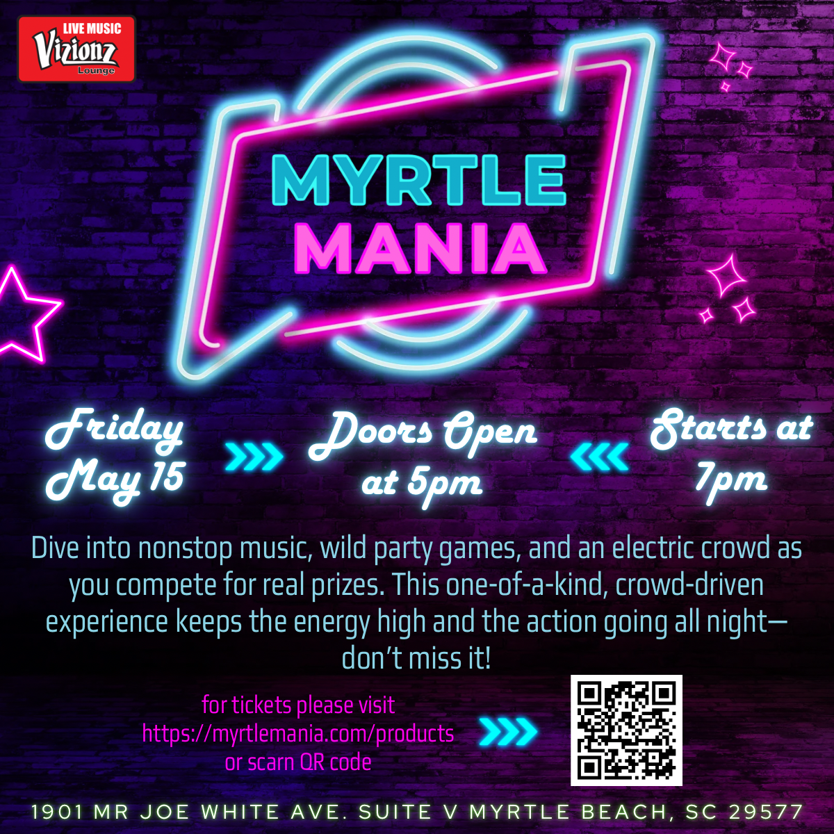 Purple And Blue Glowing Vibrant Neon Game Night Invitation
